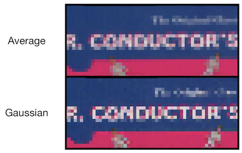 Comparison of the word conductor showing the sharper result when downsampling with Gaussian weights
